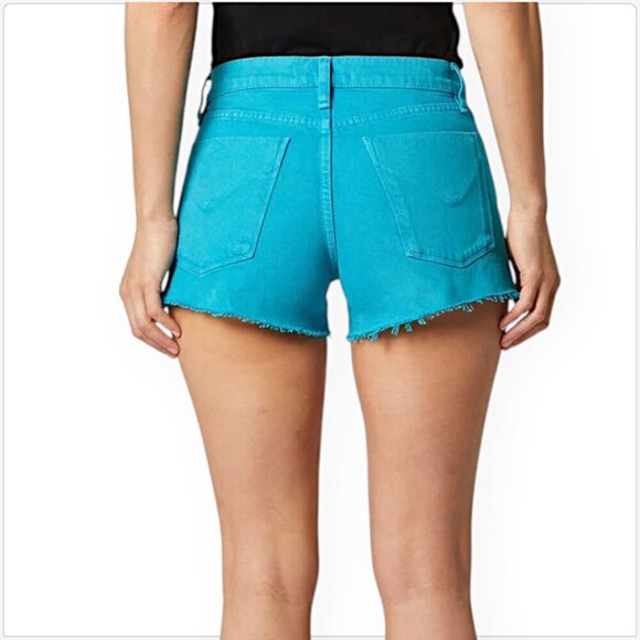 Hudson Gemma Blue Daisy Denim Cut Off Frayed Hem 5 Pocket Shorts NWT NEW 24 - Picture 3 of 8